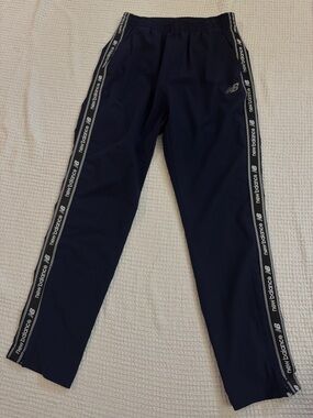 New Balance Pants Mens Medium Blue Navy Track Athletic Logo Side Stripe Running